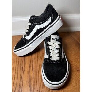 Vans Old Skool Canvas Suede Sneakers Black White Youth 11C Retro Low Top Skate‎